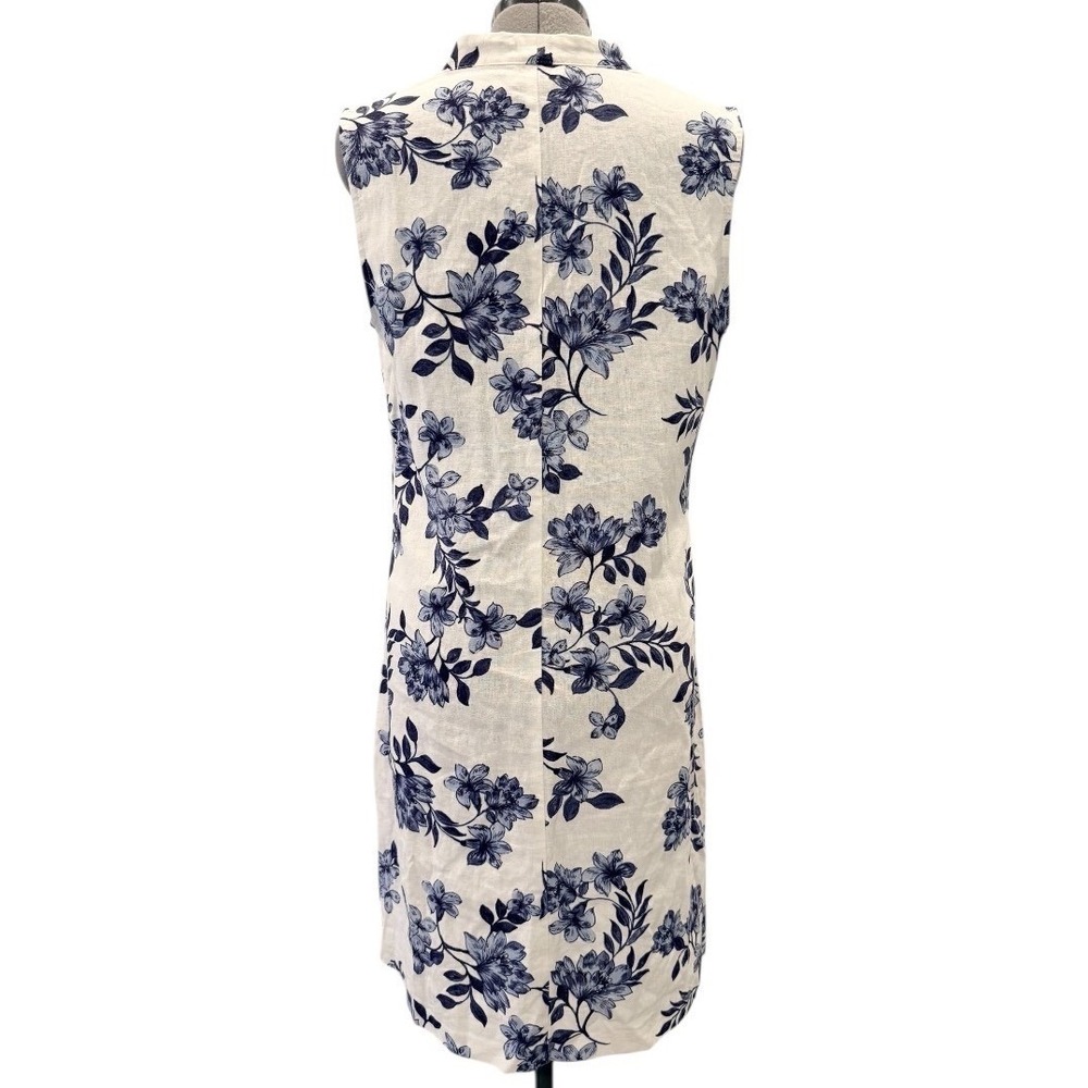 Connected Apparel Floral V Neck Linen Blend Midi Dress‎ Size 6 White Blue - Picture 5 of 9